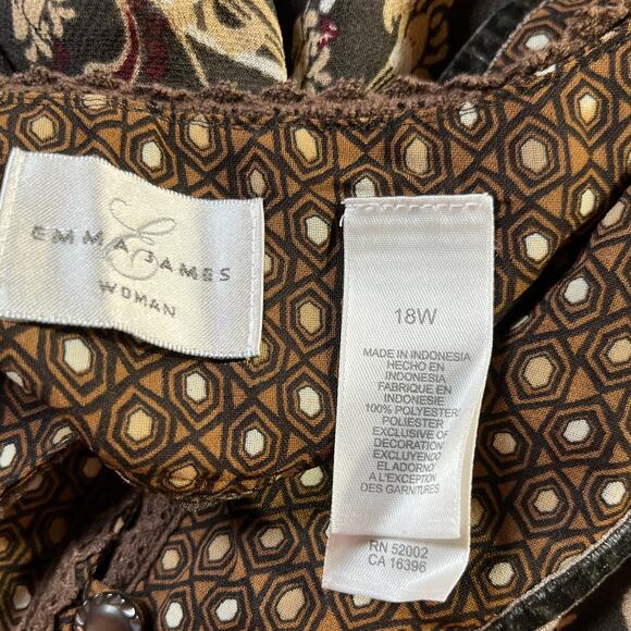 Emma James‎ Blouse Womens 18W Brown Floral Button Front Boho Peasant Fairy Light - Picture 5 of 8